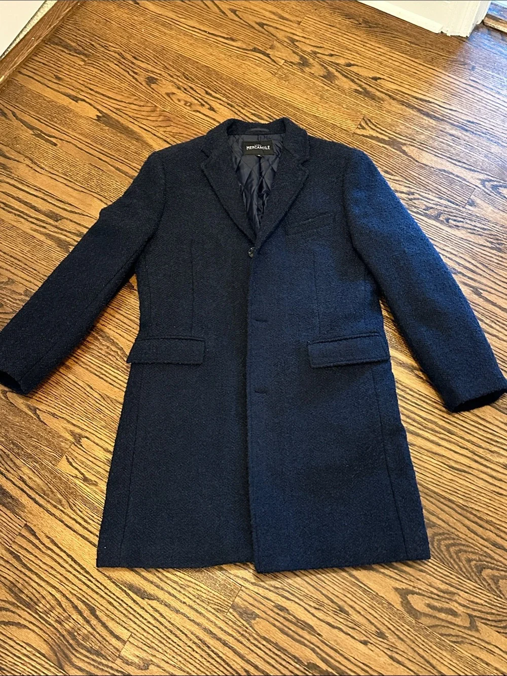 J. Crew Navy Wool Blend Pea Coat with Notch Lapel